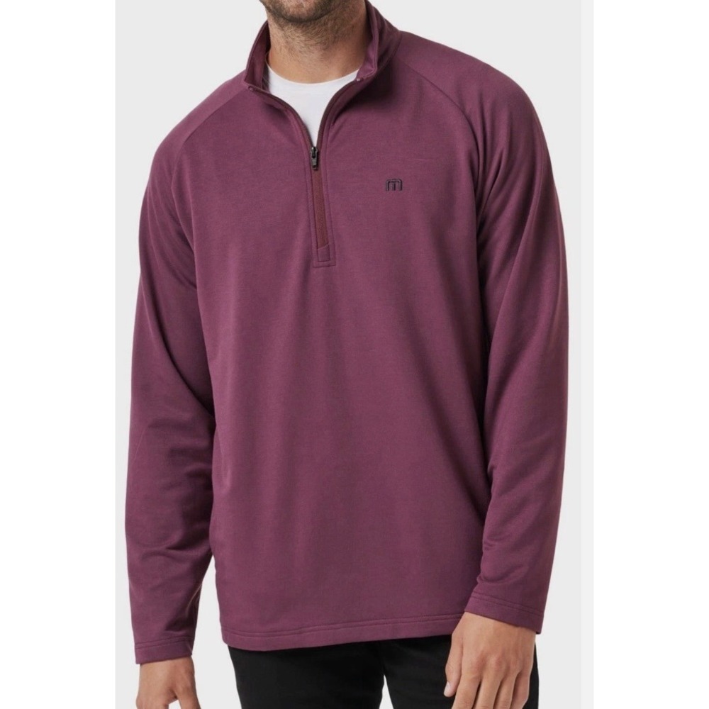 TravisMathew Mens XXL Burgundy 1/4 Zip Pullover Sweatshirt Modal Blend Pocket